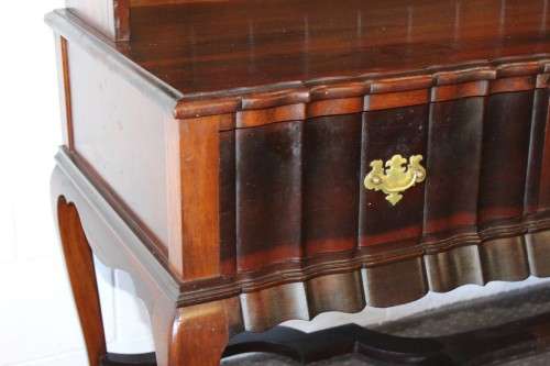 A spectacular solid Imbuia "gabled" display buffet server with cutlery drawers & spacious shelves!