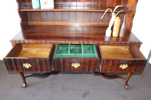 A spectacular solid Imbuia "gabled" display buffet server with cutlery drawers & spacious shelves!