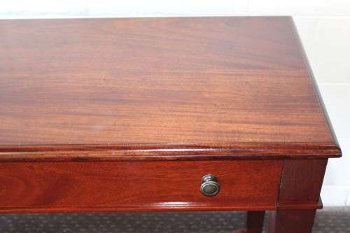 An incredible stylish "Benchmark Wood Classics" one-drawer Mahogany console table w fall-down door