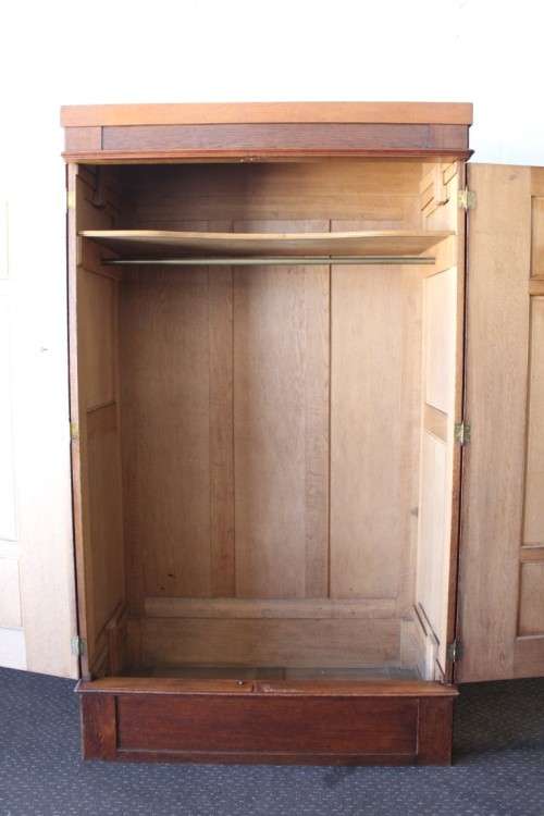 **RS17_Clearance** Antique Edwardian double-door wardrobe w/ hand carvings and brass embellishments