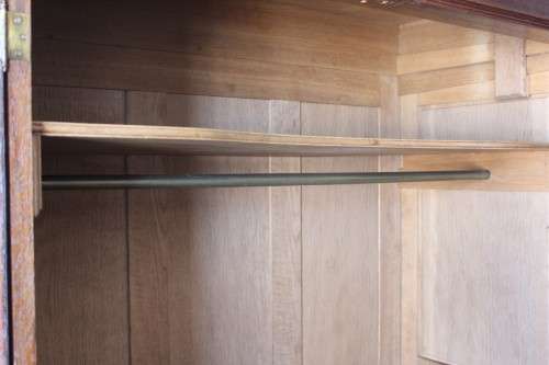 **RS17_Clearance** Antique Edwardian double-door wardrobe w/ hand carvings and brass embellishments
