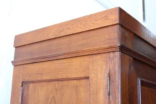 **RS17_Clearance** Antique Edwardian double-door wardrobe w/ hand carvings and brass embellishments