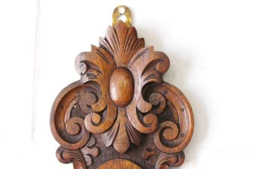 An incredible (large) antique (c1926) hand carved enamel-face wall Barometer and thermometer