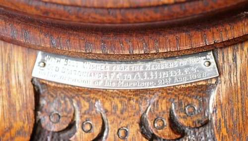 An incredible (large) antique (c1926) hand carved enamel-face wall Barometer and thermometer