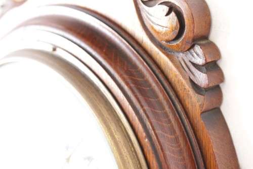 An incredible (large) antique (c1926) hand carved enamel-face wall Barometer and thermometer