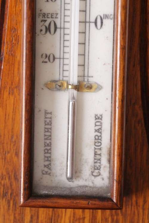 An incredible (large) antique (c1926) hand carved enamel-face wall Barometer and thermometer
