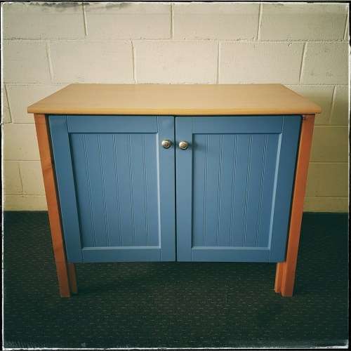 **RS17_Clearance** Lovely modern two-door office credenzas with blue doors and metal handles