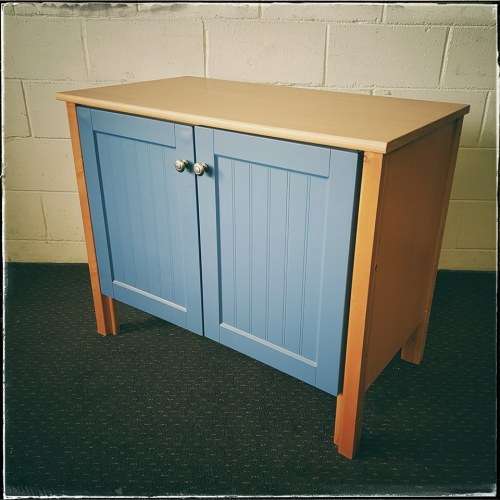 **RS17_Clearance** Lovely modern two-door office credenzas with blue doors and metal handles
