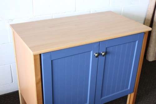 **RS17_Clearance** Lovely modern two-door office credenzas with blue doors and metal handles