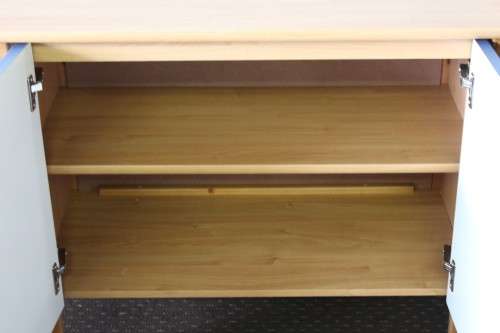 **RS17_Clearance** Lovely modern two-door office credenzas with blue doors and metal handles
