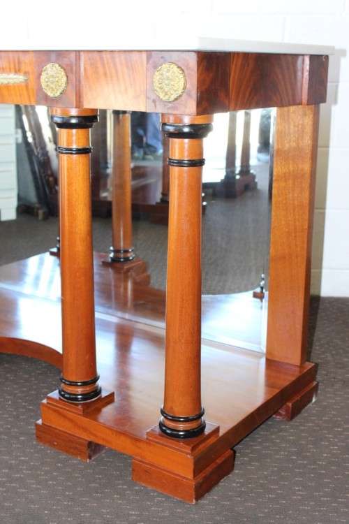 Magnificent original Pierre Cronje bespoke Yew wood console tables w/ white granite tops - RS17Sale