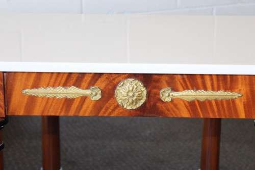 Magnificent original Pierre Cronje bespoke Yew wood console tables w/ white granite tops - RS17Sale