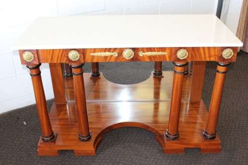 Magnificent original Pierre Cronje bespoke Yew wood console tables w/ white granite tops - RS17Sale