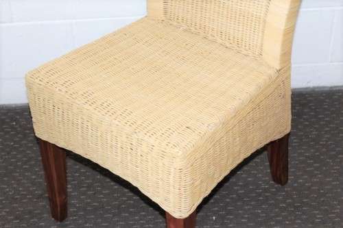 A superb set of six beautifully made hi-back wicker and mahogany dining chairs in great condition