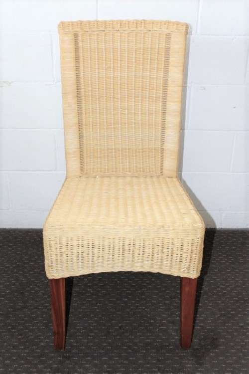 A superb set of six beautifully made hi-back wicker and mahogany dining chairs in great condition