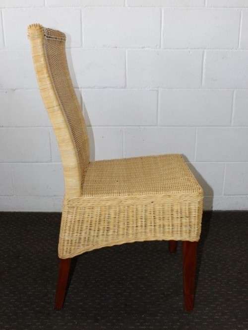 A superb set of six beautifully made hi-back wicker and mahogany dining chairs in great condition