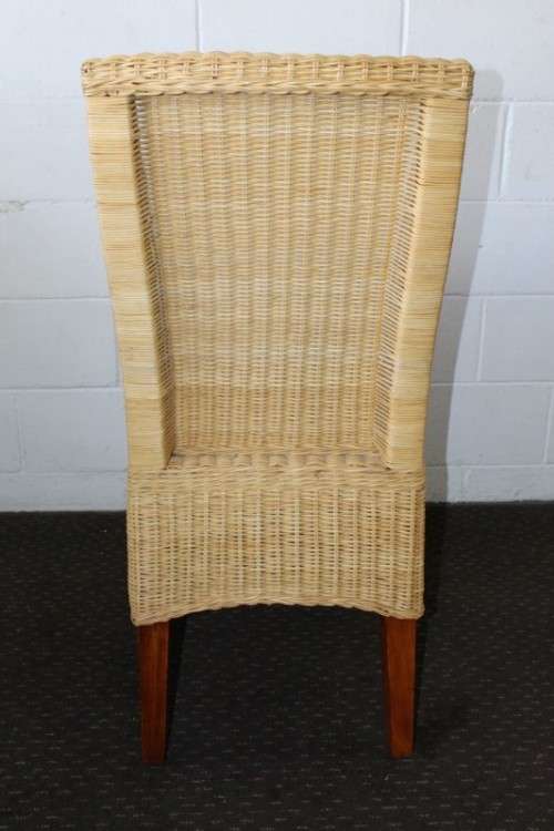 A superb set of six beautifully made hi-back wicker and mahogany dining chairs in great condition