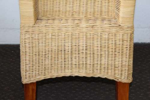 A superb set of six beautifully made hi-back wicker and mahogany dining chairs in great condition