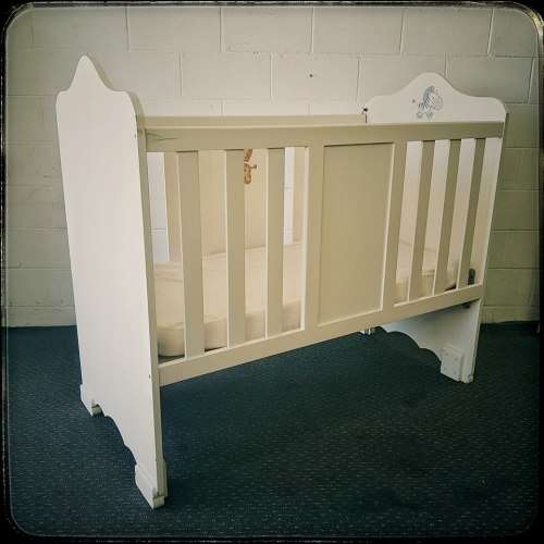 **RS17_Clearance** Awesome white baby's cot with a drop-side and a mattress - perfect for nursery!!