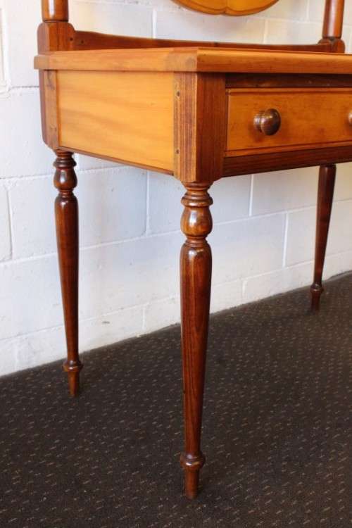 A stunning & well made 2-drawer Yellow wood & Imbuia marble-top dressing table with a tilting mirror