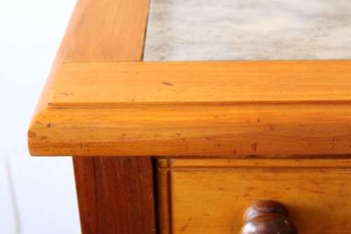 A stunning & well made 2-drawer Yellow wood & Imbuia marble-top dressing table with a tilting mirror