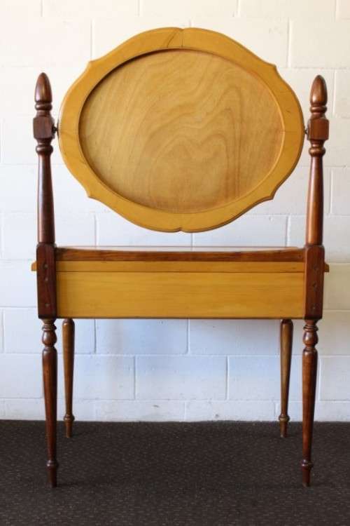 A stunning & well made 2-drawer Yellow wood & Imbuia marble-top dressing table with a tilting mirror
