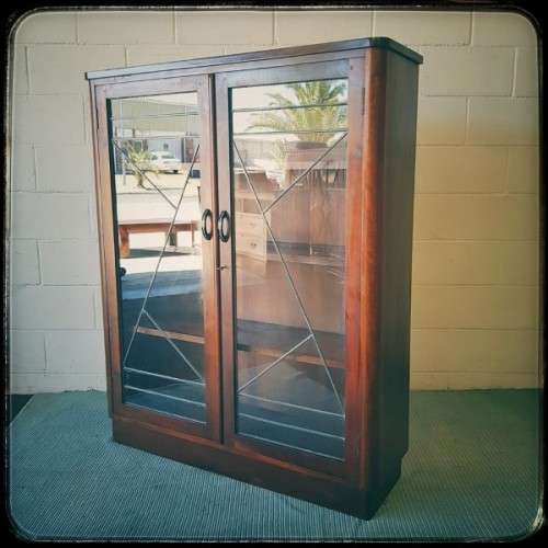 A stunning antique Art Deco 4-shelf lead-glass door front double door book case/ display cabinet
