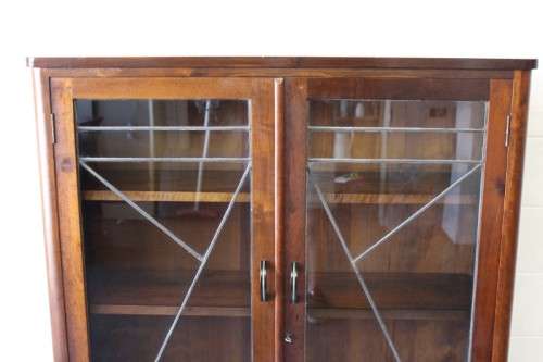 A stunning antique Art Deco 4-shelf lead-glass door front double door book case/ display cabinet