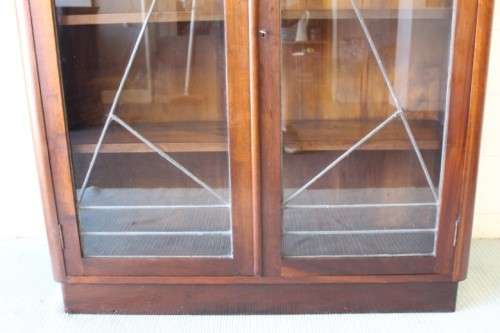 A stunning antique Art Deco 4-shelf lead-glass door front double door book case/ display cabinet