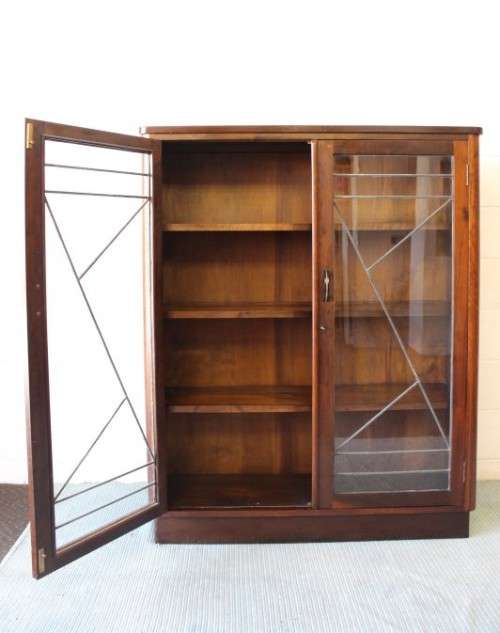 A stunning antique Art Deco 4-shelf lead-glass door front double door book case/ display cabinet