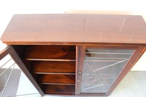 A stunning antique Art Deco 4-shelf lead-glass door front double door book case/ display cabinet