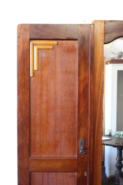 An awesome vintage three-door, two division wardrobe w/ a "full-length" centre mirror & ample space