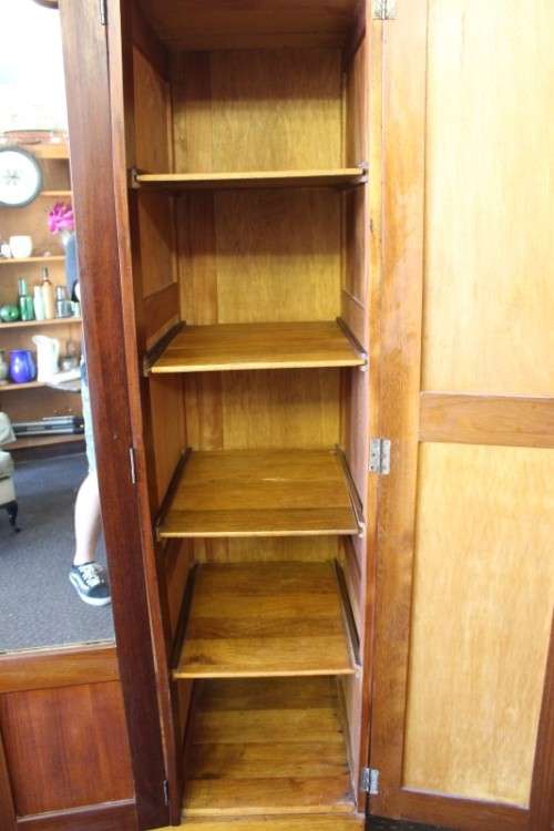 An awesome vintage three-door, two division wardrobe w/ a "full-length" centre mirror & ample space