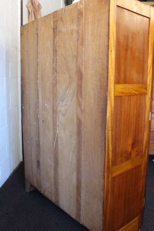 An awesome vintage three-door, two division wardrobe w/ a "full-length" centre mirror & ample space