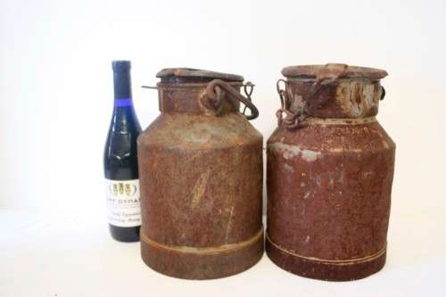 Two awesome rustic vintage 5 litre cream/ milk canister with loads of charm & character. price/can