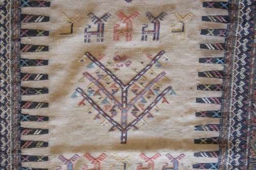 A beautiful long (4 meter) traditional Turkish Qashqai tribal "runner" Persian carpet w/ deer motifs