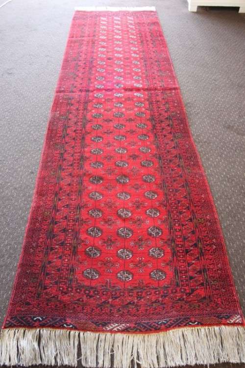 Spectacular long (3m) traditional red Pakistani Bokhara Persian runner carpet in fabulous condition