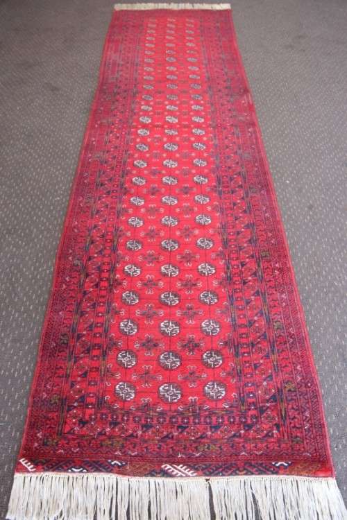 Spectacular long (3m) traditional red Pakistani Bokhara Persian runner carpet in fabulous condition