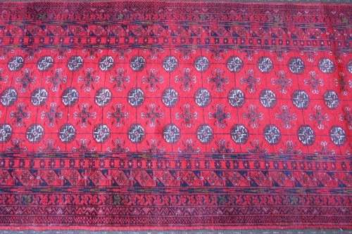 Spectacular long (3m) traditional red Pakistani Bokhara Persian runner carpet in fabulous condition