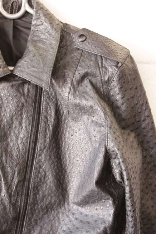A stunning and very stylish black genuine ostrich skin leather ladies (size medium) bomber jacket