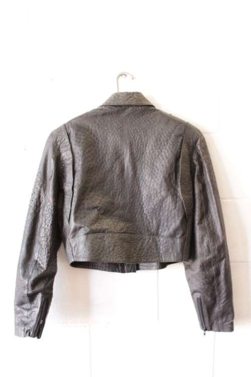 A stunning and very stylish black genuine ostrich skin leather ladies (size medium) bomber jacket