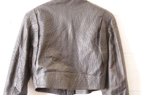A stunning and very stylish black genuine ostrich skin leather ladies (size medium) bomber jacket