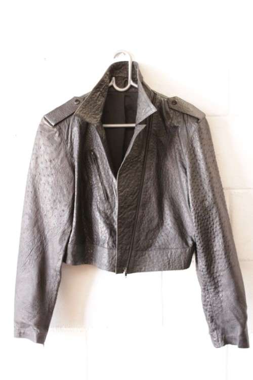 A stunning and very stylish black genuine ostrich skin leather ladies (size medium) bomber jacket