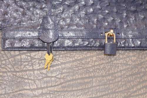 **RS17** A quality midnight blue (ostrich skin leather) & grey (buffalo hide) ladies slim briefcase