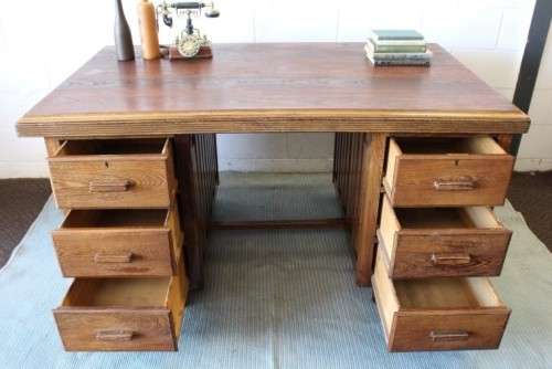 **RS17_Clearance** Vintage solid partridge wood 6-drawer executives desk in wonderful condition