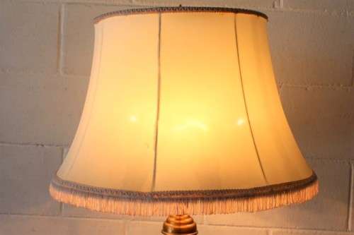 **RS17** A stunning & beautifully made 3-lamp floor standing brass reading lamp w/ large white shade