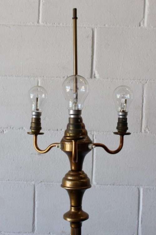 **RS17** A stunning & beautifully made 3-lamp floor standing brass reading lamp w/ large white shade