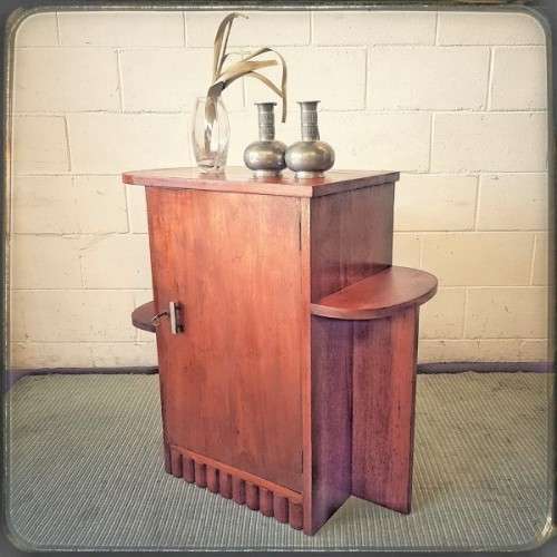 An awesome antique Art Deco bathroom cupboard with a single door and side shelves