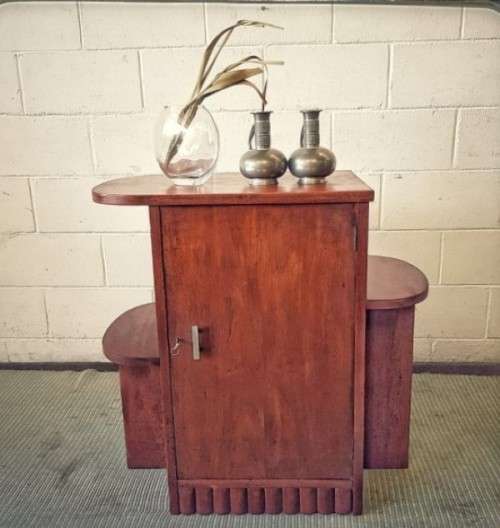 An awesome antique Art Deco bathroom cupboard with a single door and side shelves