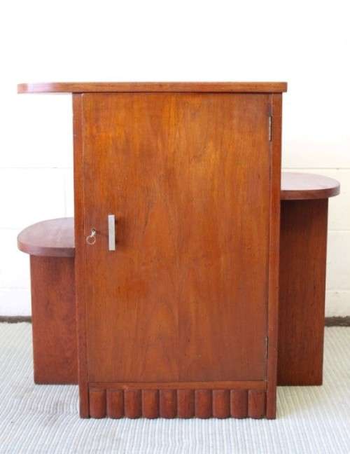 An awesome antique Art Deco bathroom cupboard with a single door and side shelves